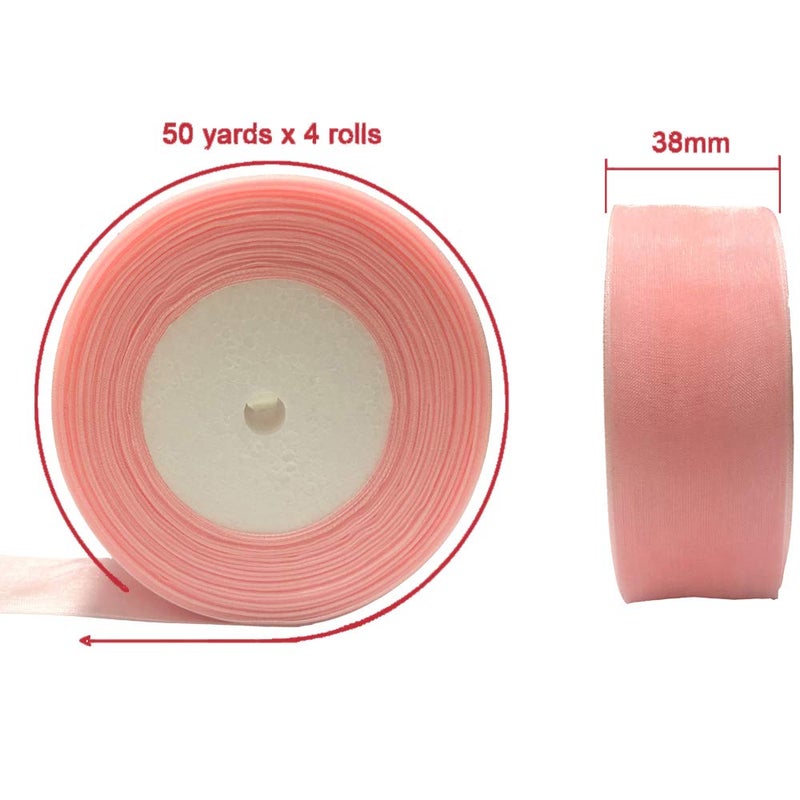SRainbowPP Sailing-GO 200 Yardsï¼ˆ4 Rolls * 50 Ydï¼‰ 1-1/2" Wide Sparkle Sheer Chiffon Organza Ribbon for Wedding Gift Package Valentines Bouquets Wrapping Birthday Baby Shower Home Decor Wreath Decorations Fabric - Image 2